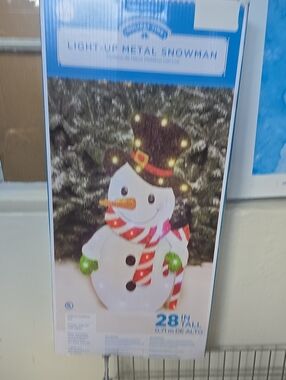 Light-Up Metal Snowman Holiday Decoration - White with Black Hat and Red Scarf